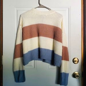 Sincerely Jules Sweater Size M White with Brown and Blue stripe